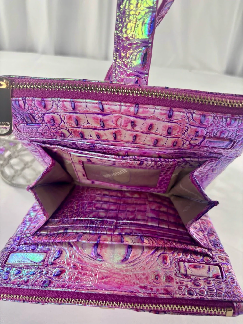 NWT Brahmin Mina Purple Iris Melbourne Iridescent Leather Crossbody